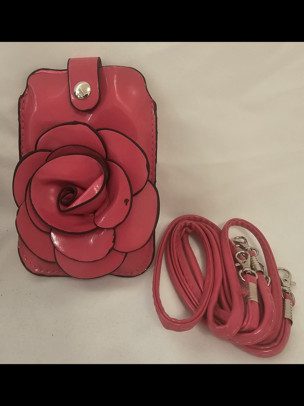 Pink Rose Phone Wallet With Long And Short Straps